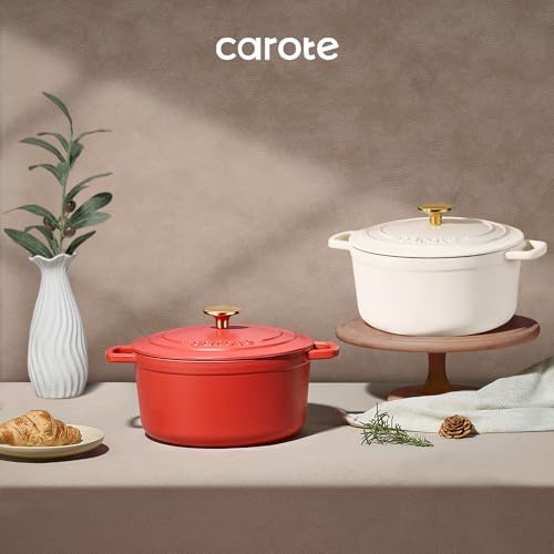 CAROTE Enameled Cast Iron Dutch Oven Pot with Lid, 4 QT Dutch Ovens, Heavy-Duty Cast Iron Pot for Sourdough Bread Baking, Braising, Stews, Roasting, Healthy & Non-Toxic, Dual Handles, All Stovetop Compatible, Oven Safe up to 500° F, Cream White - Image 7
