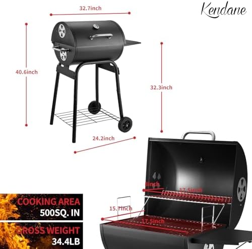 Kendane Barrel Charcoal Grill, Large Charcoal Grills with Side Shelf - Image 5