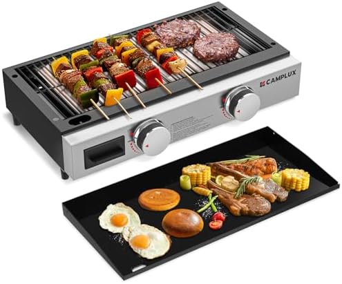 CAMPLUX Propane Tabletop Grill Griddle 2-in-1, Non-Stick Flat Top Griddle with Ceramic Coated 19,000 BTU, 23-Inch Gas Grill for RV, Camping, Tailgating, and Outdoor GG302S by CAMPLUX