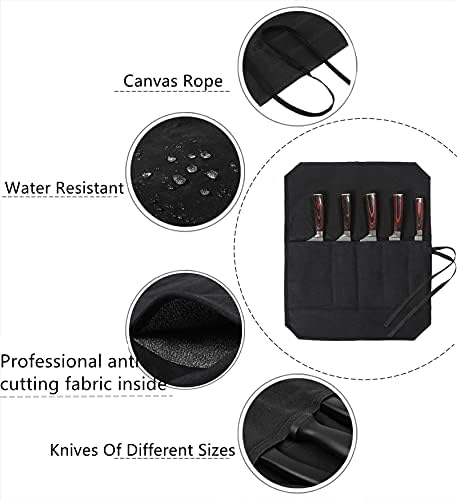 Denifiter Knife Cases Organizer-Durable Waxed Canvas With Cut Resistant Lining -knife Roll 5 Pockets (Black-One) - Image 4