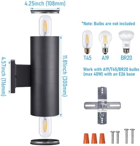 LEONLITE 2-Pack 12" Outdoor Cylinder Wall Light, Up and Down, E26 Base - Image 3