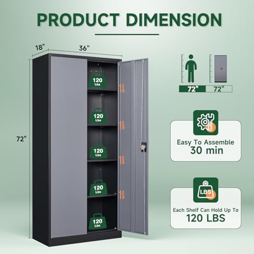 Letaya Metal Garage Storage Cabinets with Lock Door and Adjustable Shelves, Steel Tool Cabinets for Home,Office,Warehouse Organisieren (Black Grey, 72" H) - Image 3
