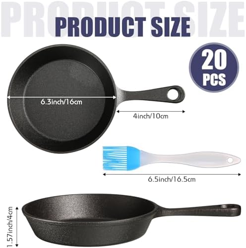 20 Sets 10Pcs 6.3" Black Mini Cast Iron Skillets Set Frying Pan&Oil Brush - Image 2