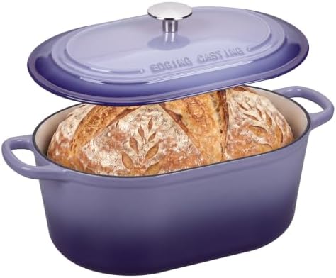 EDGING CASTING Enameled Cast Iron Oval Dutch Oven, 6QT, Purple by EDGINGCOOKWARE