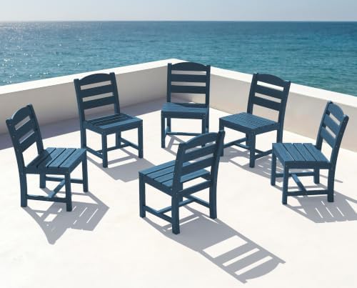 KINGYES Outdoor Armless Dining Chairs Set of 6,HDPE Patio Chairs,Blue by KINGYES