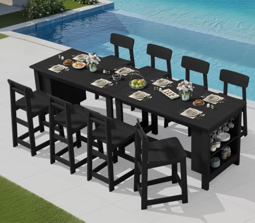 SERWALL 10-Piece Outdoor HDPE Counter-Height Bar Dining Set for 8, Black by SERWALL
