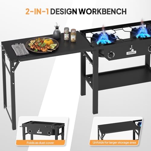 ROVSUN 2 Burner Propane Gas Stove with Foldable Workstation & Auto-Ignition - Image 3