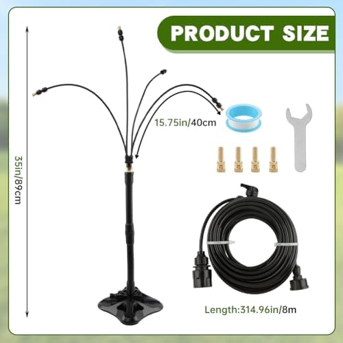 Standing Misters for Outside Patio, 35Inch Adjustable Height Misting Sprinkler with 4 Nozzles, Cooling Misting System Line 26.25FT, Anti-Leak Design, Outdoor Mister for Garden, Backyard, BBQ - Image 4