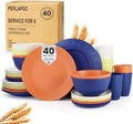Wheat Straw Dinnerware Sets 40 PCS - Dishes Set for 8 Unbreakable Plates and Bowls Sets with Cups Dishwasher & Microwave Safe Lightweight Dinnerware for Kitchen Camping RV - Mondrian Colors by Perlapoc