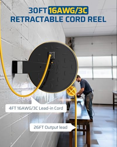 DEWENWILS Retractable Extension Cord Reel, Metal Reel with 30FT Power Cord - Image 2