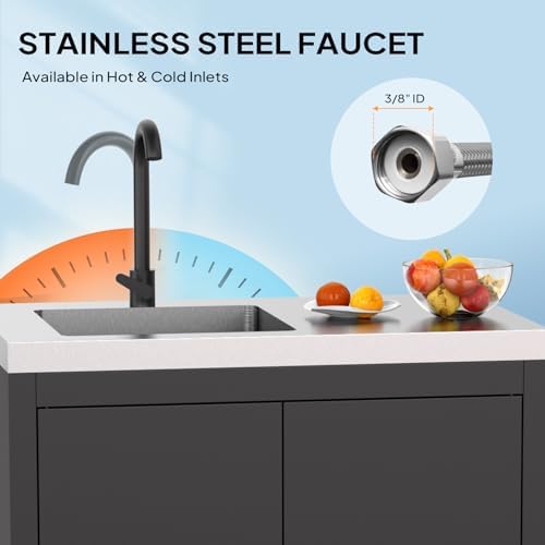 ROVSUN Stainless Steel Utility Sink with Cabinet & Wheels, Outdoor Heavy-Duty Freestanding Prep Grill Cart Sink for Backyard, Kitchen, Garage, Laundry, Garden Use 34.5" D x 19.6" W x 35.4" H - Image 6