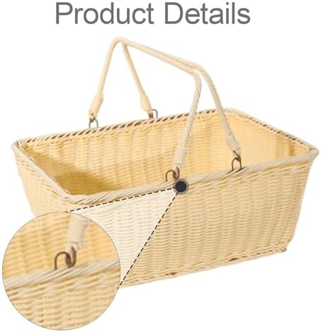 Outdoor PP Woven Picnic Basket Organizer Multipurpose Decor Sturdy Easy to Clean with Handle for Dining Table Home Snack- 45cmx35cmx20cm - Image 5