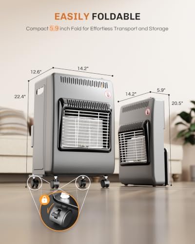 WELLUCK Propane Heater Indoor Outdoor With ODS & Tip-over Protection Flare-Free Ignition 6000 to 18000 BTU 3 Modes Portable Cabinet Heater for Patio Garages Camping Workshops Construction Grey - Image 6
