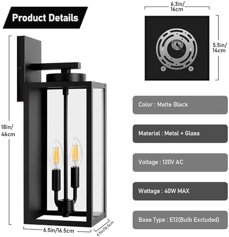 BesLowe 18’’ Large Outdoor Wall Lights, Modern Black Exterior Wall Lanterns - Image 4