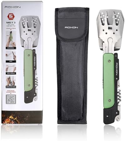 ROXON 6-in-1 Folding Grill Utensils Set, 14" BBQ Tools for Camping S601 - Image 7