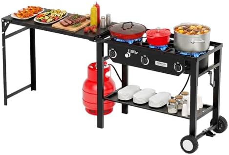 ROVSUN 3 Burner Propane Gas Stove with Foldable Workstation & Auto-Ignition by ROVSUN