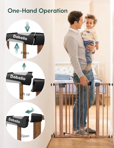 Babelio 29-55" Extra Wide Baby Gate, PressGuard P7, Brown Wood Pattern - Image 5