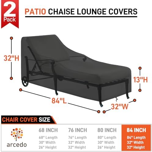 Arcedo Patio Lounge Chair Cover 2 Pack, 84" x 32" x 32" H, Black - Image 2