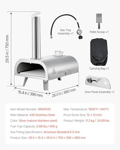 VEVOR Dual Fuel Pizza Oven Outdoor, 12 Inch Wood Fire & Propane Gas Pizza Oven, Pellet & Propane Pizza-Maker with Thermometer, Carry Bag, Stainless Steel Pizza-Cook for Outside Camping & Backyard - Image 7