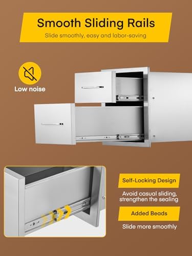 FOHERE Outdoor Kitchen Drawers Stainless Steel Cabinet, 2-Drawer BBQ Access Drawer 14" W x 14.5" H x 23" D Enclosed Built-in Drawer Flush Mount for Outdoor Kitchens & BBQ Islands - Image 5