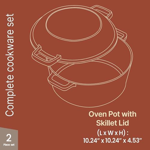 Bakken 2-in-1 Cast Iron Dutch Oven Pot with Skillet Lid, 5QT Pre-Seasoned Dutch Oven for Bread Baking, Roasting & Campfire Cooking, Heavy-Duty Indoor & Outdoor Use with Easy-Grip Dual Handles - Image 2