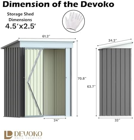 Devoko 5x3 FT Outdoor Storage Shed, Gray - Image 5