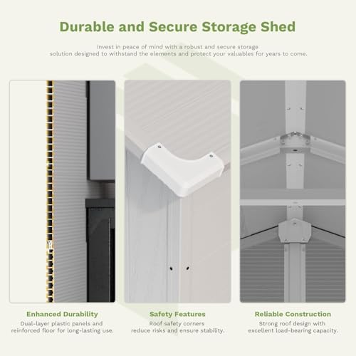Patiowell 6X6 FT Plastic Outdoor Storage Shed with Floor, Light Grey - Image 4