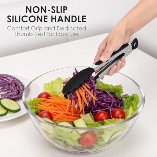 HOTEC Stainless Steel Kitchen Tongs with Silicone Tips, Set of 2-9" and 12" - Image 7