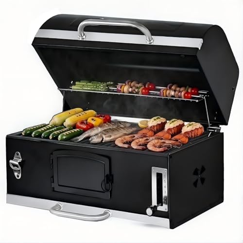 30in Built in Charcoal Grill for Outdoor Kitchen Island, Heavy Duty Large Barbecue Grills with Liftable Tray, Insulated Hood & Temp Gauge Drop-in BBQ Barrel Grill for Family Parties Patio Cooking by XLB-TYNFD