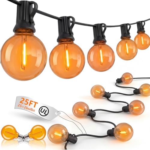 Halloween Orange String Lights, 25Ft G40 Outdoor Halloween Decorations Lights with 27 LED Shatterproof Orange Globe Bulbs, Hanging Patio Lights for Christmas Backyard Holiday Fall Party Garden Decor by Goothy