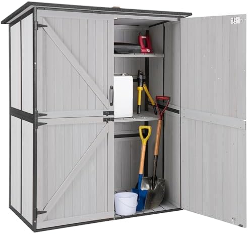 Outdoor Cabinet Storage Shed with Metal Frame Large Wooden Garden Shed Tool House with Floor,Door & Lock for Backyard Use by GUTINNEEN