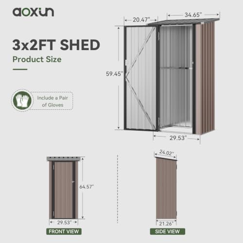 Aoxun 3x2 FT Outdoor Storage Shed, Shed with Sloping Roof, Brown - Image 2