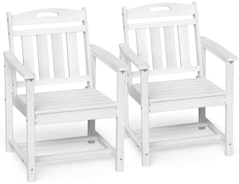 Ciokea HDPE Outdoor Patio Dining Chairs Set of 2, All-Weather, White by CIOKEA