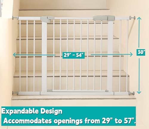 44.72"-46.89" Baby and Pet Safety Gate, 30" Tall Metal Walk-Thru Gate for Doorways & Stairs, Easy One-Hand Open, Dual Lock, Extensions & Wall Mounts Included (White, 29"-46" W x 30.5“H) - Image 2