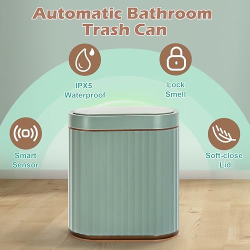 ELPHECO Bathroom Trash Can with Automatic Lid, 2 Gallon, Sage Green Gold - Image 6