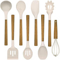 Silicone Cooking Utensil Set,Umite Chef 8-Piece Kitchen Utensils Set with Natural Acacia Wooden Handles, Silicone Kitchen Gadgets and Spatula Set for Nonstick Cookware - Khaki by UmiteChef