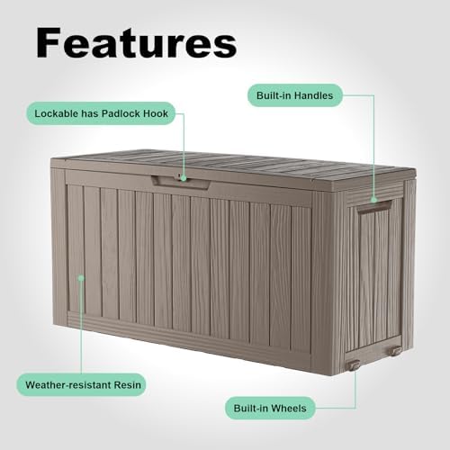 75 Gallon Waterproof Outdoor Storage Box,Resin Deck Box,Lockable Outside Storage Box Container for Patio Furniure,Garden,Pool Tools (75 Gallon,Grey) - Image 3