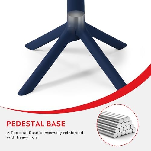 Costaelm Patio Table for 4-Person, Outdoor Patio PP Round Dining Table, All-Weather Bistro Dining Table for Backyard Deck Porch Poolside, Navy Blue - Image 5