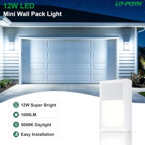 LIT-PaTH Outdoor Wall Light Fixture, Aluminum, LED 5000K, White, 2 Pack - Image 2