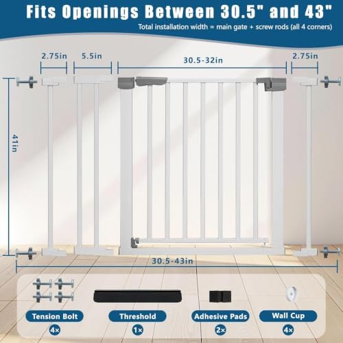 Rgqphantom 41" Tall Safety Pet Gate,Adjustable 29.92"-43.71" Wide(White) - Image 4