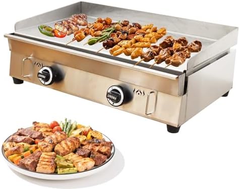 2800Pa 28.9" x 16.1" Stainless Steel Commercial Home Gas Grill Griddle, LPG Countertop Flat Top Grill with 6MM Thick Steel Plate, Ideal for Camping, Outdoor and Kitchen Use by Unknown