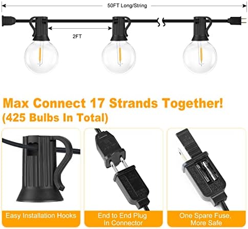 Bosceos 50FT G40 LED Globe Connectable String Lights Outdoor Waterproof - Image 4