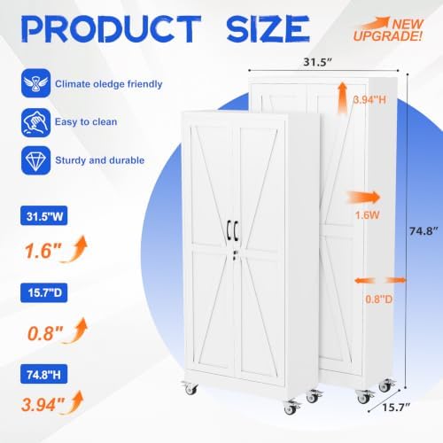 GAIOUS 74.8" Tall Metal Storage Cabinet with Lock and Wheels, File Cabinet - Image 2