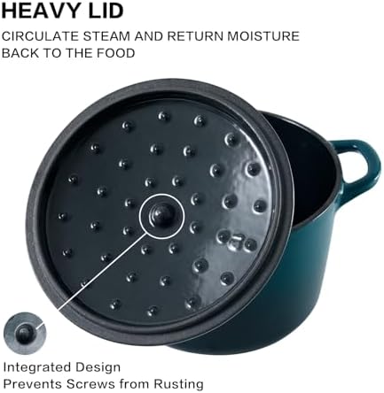 Flavehc Dutch Oven Pot with Lid 2.8 Qt Cast Iron Dutch Oven for Bread Baking, DarkCyan Enameled Cast Iron Soup Pot, Small Deep Dutch Oven for Soup, Stews & Small Family Meals - Image 3