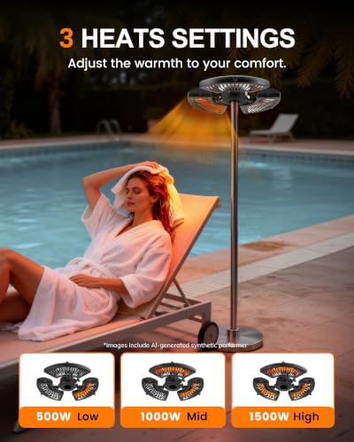 Star Patio Outdoor Heater, Electric Parasol Heater, Umbrella Patio Heater with 3 Heat Levels, 1500W Instant Heating, Tip-Over & Overheat Protection, Infrared Patio Heater, ZHQ2027-P - Image 4