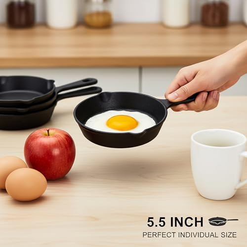 Hiceeden 4 Pack Small Cast Iron Skillet, 5-1/2 Inch Frying Pans with Double Drip-Spouts for Stove, Oven, Grill Safe, Indoor and Outdoor Use, Non-stick - Image 5