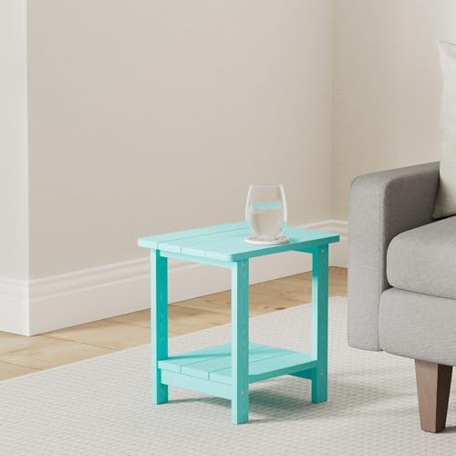 LUE BONA Adirondack Outdoor Side Table, 2-Tier Aruba Blue HDPS Patio End Table Weather Resistant, Outdoor Morden Side Table for Patio, Pool, Porch - Image 2