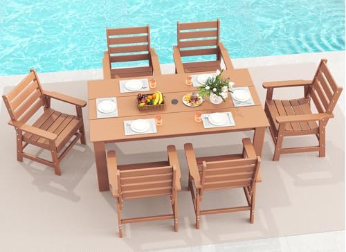 GREENVINES 7-piece Outdoor Dining Set, HDPE Table & 6 Chairs, Teak by GreenVines