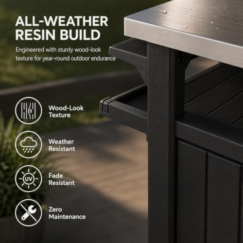 Outdoor Prep & Storage Cart, Stainless Steel Top, 78 Gal, Black - Image 6