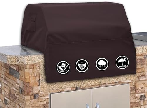 Covers & All Built-in Grill Cover for Outdoor Grill – Heavy Duty 12 oz Waterproof Built-in BBQ Grill Cover, PVC-Coated Polyester with Elastic Hem for Snug Fit (38 x 28 x 24 inches, Coffee) by CoversAll